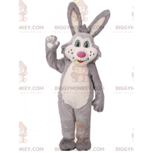 BIGGYMONKEY™ kaninmaskotkostume med grønne øjne og lyserød næse