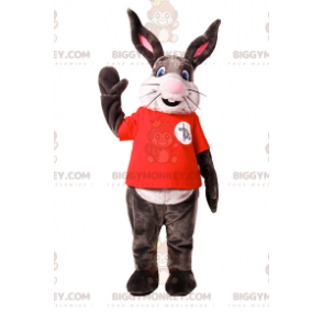 Bunny BIGGYMONKEY™ mascottekostuum met grote glimlach en rood