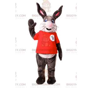 Bunny BIGGYMONKEY™ maskotkostume med stort smil og rød t-shirt