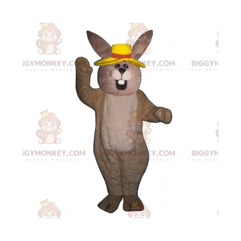 BIGGYMONKEY™ Mascot Costume Beige Rabbit With Yellow Hat -