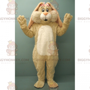 BIGGYMONKEY™ Maskotdräkt Beige kanin med två rosa rosetter -