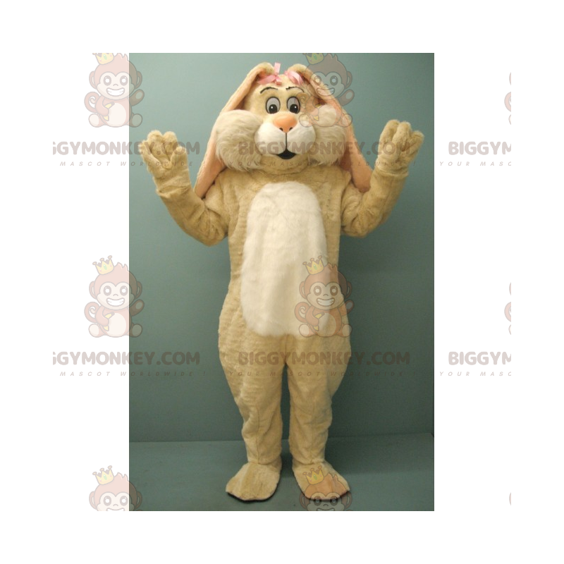 BIGGYMONKEY™ Mascot Costume Beige Rabbit With Two Pink Bows –