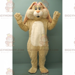 Costume de mascotte BIGGYMONKEY™ de lapin beige avec deux nœuds