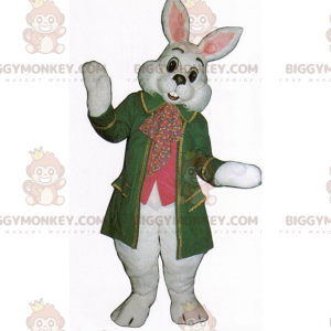 BIGGYMONKEY™ wit konijn met groene jas mascottekostuum -