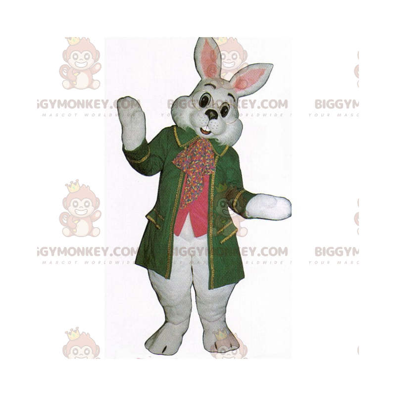 BIGGYMONKEY™ White Rabbit With Green Coat Mascot Costume -