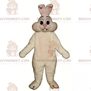 Κοστούμι μασκότ με ροζ μύτη λευκό κουνέλι BIGGYMONKEY™ -
