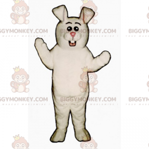 BIGGYMONKEY™ Maskotdräkt Vit kanin med rosa näsa och runda ögon