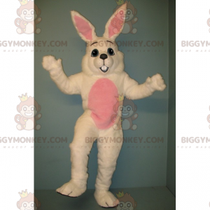 Costume de mascotte BIGGYMONKEY™ de lapin blanc au ventre rose