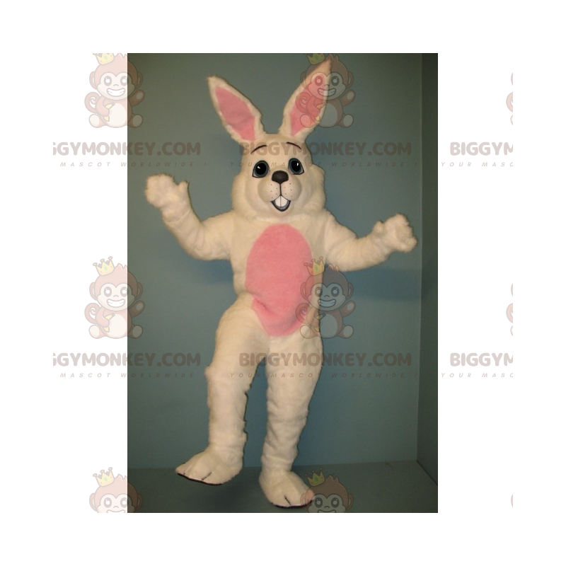 Costume mascotte BIGGYMONKEY™ coniglio bianco dal ventre rosa -