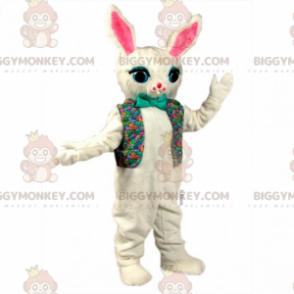 BIGGYMONKEY™ Maskottchen-Kostüm Weißer Hase mit geblümter Jacke