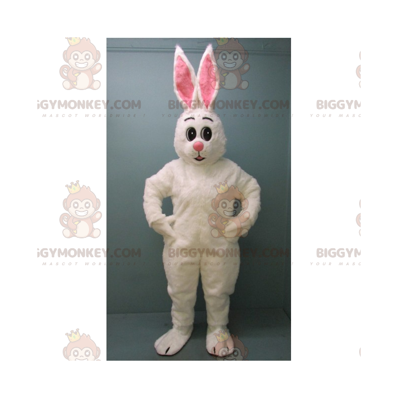 White Rabbit With Big Pink Ears BIGGYMONKEY™ Mascot Costume –