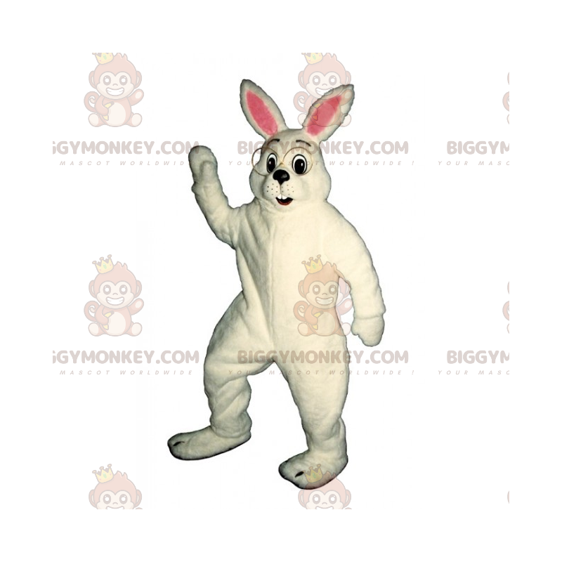 White Rabbit BIGGYMONKEY™ Mascot Costume With Big Round Glasses
