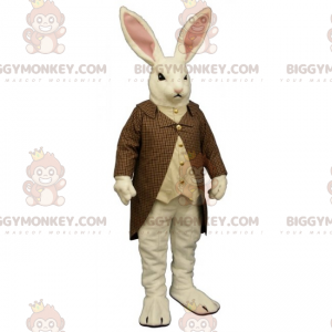 Costume de mascotte BIGGYMONKEY™ de lapin blanc avec manteau a