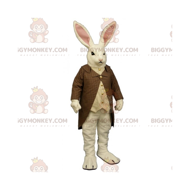 Costume de mascotte BIGGYMONKEY™ de lapin blanc avec manteau a