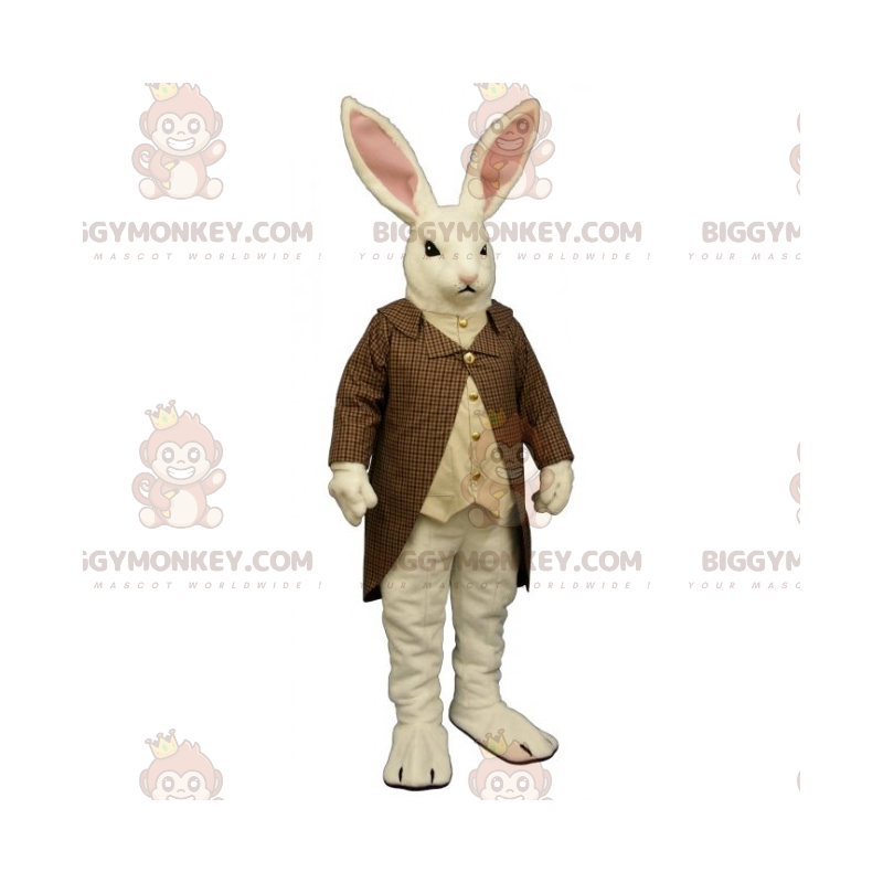 Fantasia de mascote de coelho branco BIGGYMONKEY™ com casaco