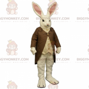 Weißer Hase BIGGYMONKEY™ Maskottchenkostüm mit kariertem Mantel