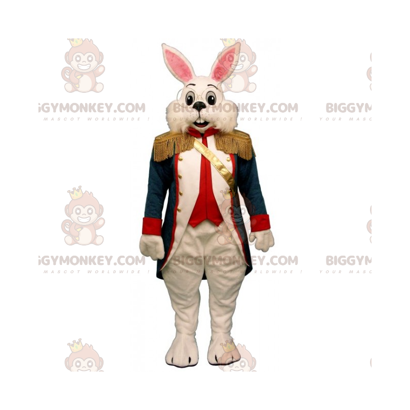 Kostým maskota bílého králíka BIGGYMONKEY™ s kabátem ze 17.