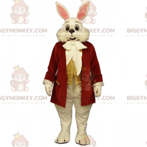 BIGGYMONKEY™ Maskotdräkt Vit kanin med röd kappa - BiggyMonkey