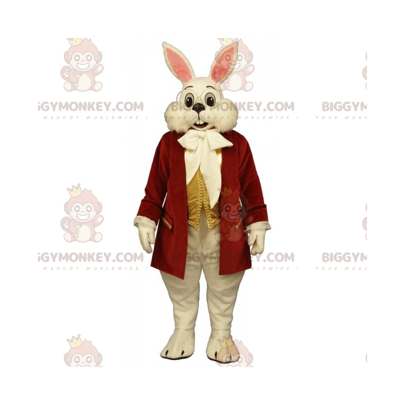 Traje de mascote BIGGYMONKEY™ Coelho branco com casaco vermelho