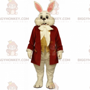 BIGGYMONKEY™ maskottiasu, valkoinen kani punaisella turkilla -