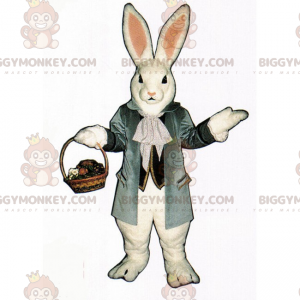 Proutěný košík bílého králíka Kostým maskota BIGGYMONKEY™ –