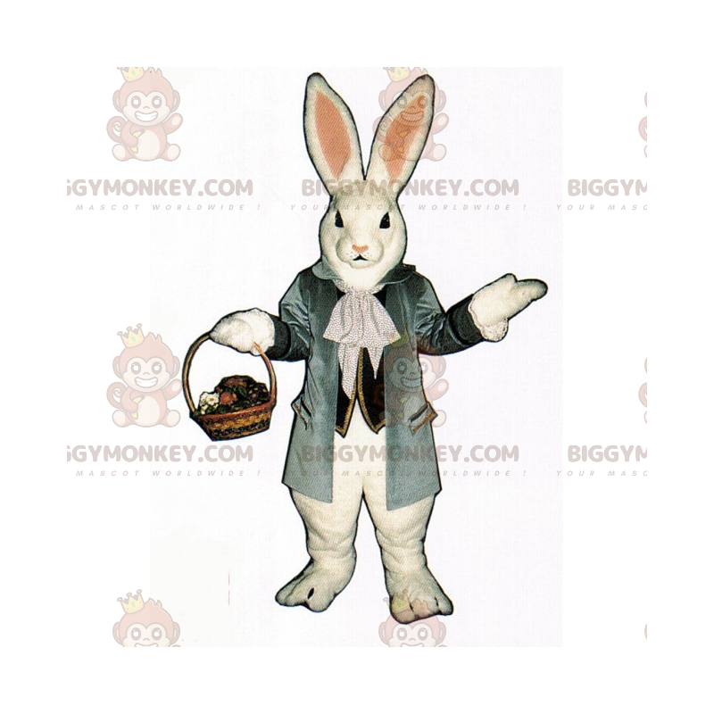 Costume de mascotte BIGGYMONKEY™ de lapin blanc avec panier en