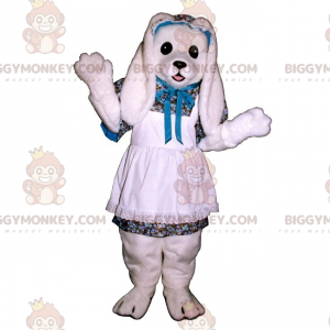 Wit konijn BIGGYMONKEY™ mascottekostuum met witte kanten schort