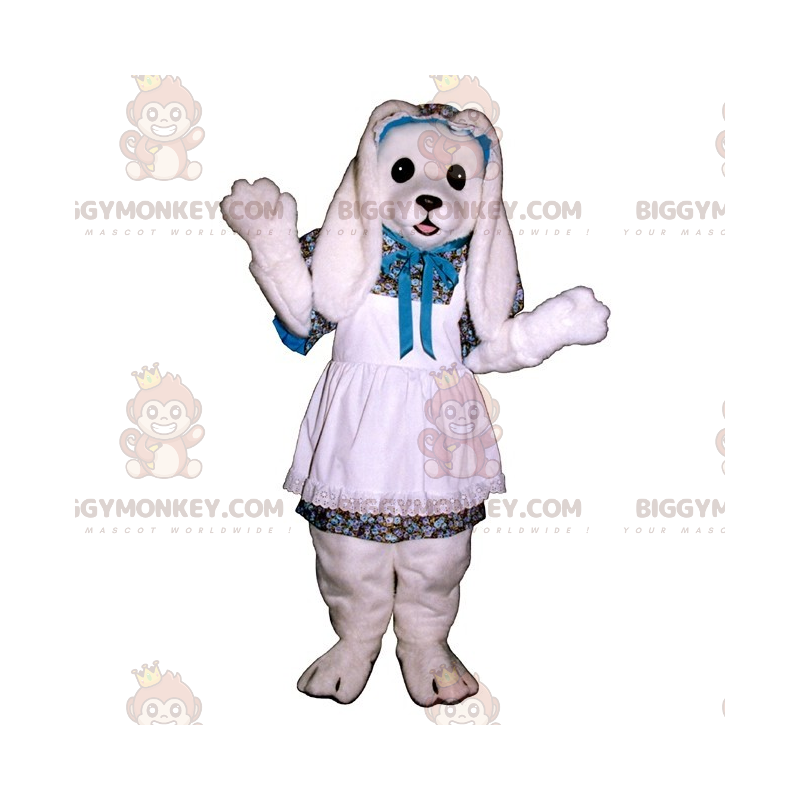 White Rabbit BIGGYMONKEY™ Mascot Costume with White Lace Apron