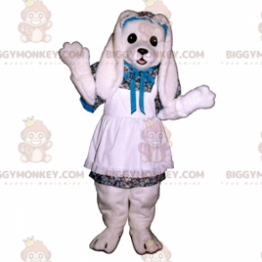 White Rabbit BIGGYMONKEY™ Mascot Costume with White Lace Apron