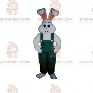 White Rabbit In Overalls BIGGYMONKEY™ Mascot Costume –