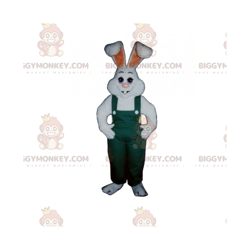 Costume de mascotte BIGGYMONKEY™ de lapin blanc en salopette -