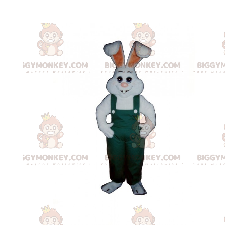 Wit konijn in overall BIGGYMONKEY™ mascottekostuum -