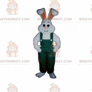 Wit konijn in overall BIGGYMONKEY™ mascottekostuum -