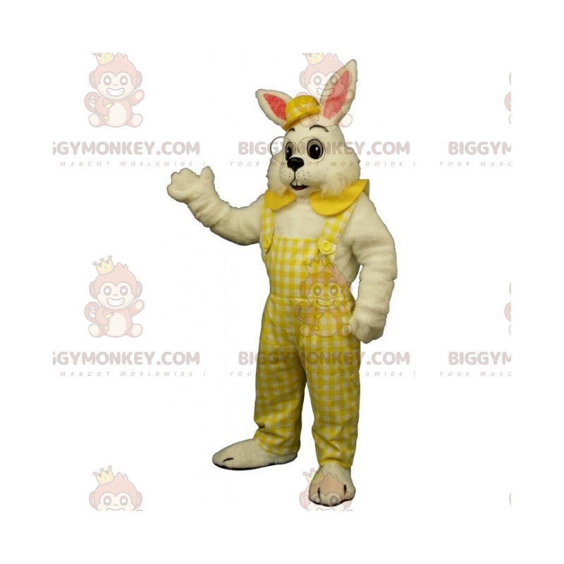 BIGGYMONKEY™ Maskottchen-Kostüm Weißes Kaninchen im Overall und