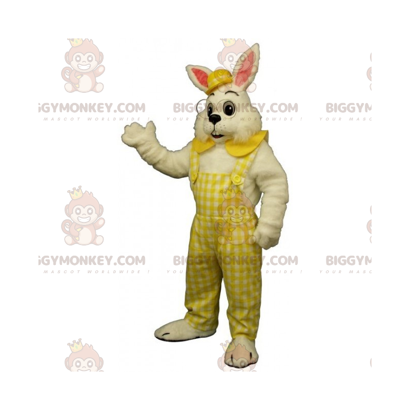 Costume de mascotte BIGGYMONKEY™ de lapin blanc en salopette et