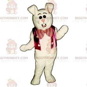 BIGGYMONKEY™ wit konijnenjasje en roze strik mascottekostuum -