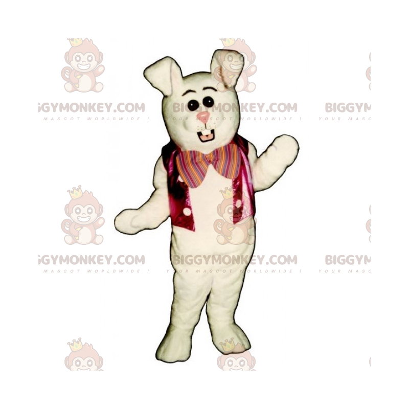 Costume de mascotte BIGGYMONKEY™ de lapin blanc veston et nœud