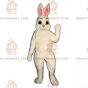 Disfraz de mascota de conejo blanco y orejas rosas de