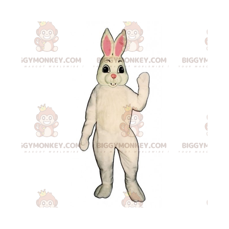 Kostium maskotki z białym królikiem i różowymi uszami