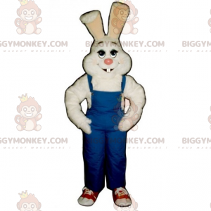 Costume de mascotte BIGGYMONKEY™ de lapin blanc et salopette