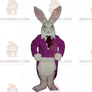 Kostým maskota bílého králíka BIGGYMONKEY™ a fialová bunda –