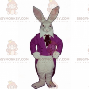 Hvid kanin BIGGYMONKEY™ maskotkostume og lilla jakke -