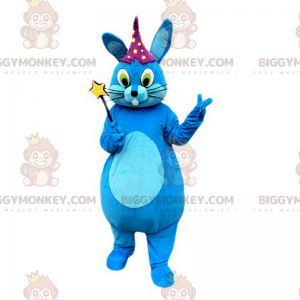 Fantasia de mascote de coelho azul BIGGYMONKEY™ com chapéu de