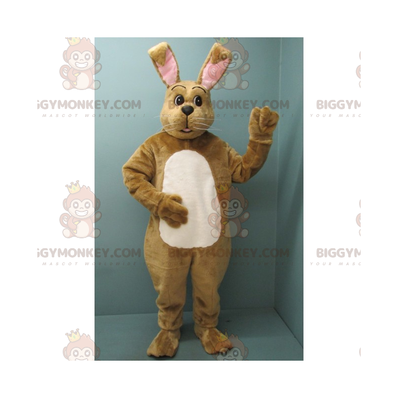 BIGGYMONKEY™ Maskotdräkt Brun kanin med vit mage och rosa öron