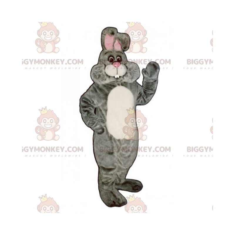 BIGGYMONKEY™ mjuk vit magad grå kaninmaskotdräkt - BiggyMonkey
