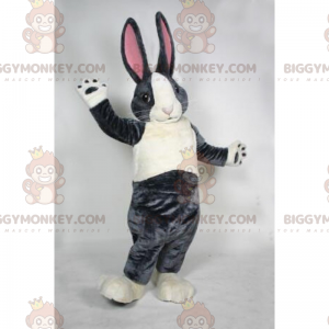 Στολή μασκότ BIGGYMONKEY™ Grey Bunny with Big Pink Ears -