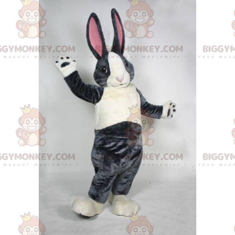 BIGGYMONKEY™ Grå kanin med stora rosa öron Maskotdräkt -
