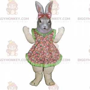 BIGGYMONKEY™ grijs konijn mascottekostuum met jurk en roze