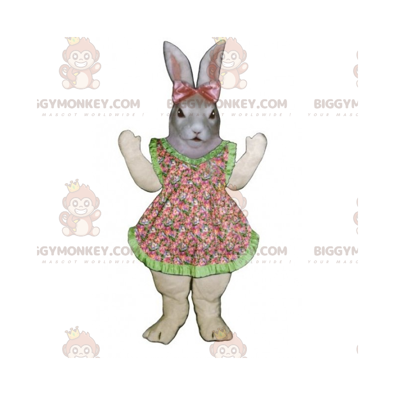 Traje de mascote de coelho cinza BIGGYMONKEY™ com vestido e