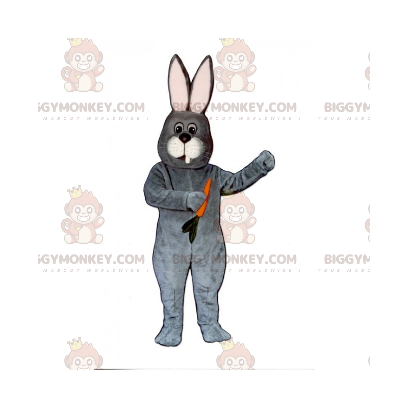BIGGYMONKEY™ Mascottekostuum grijs konijn met wortel -